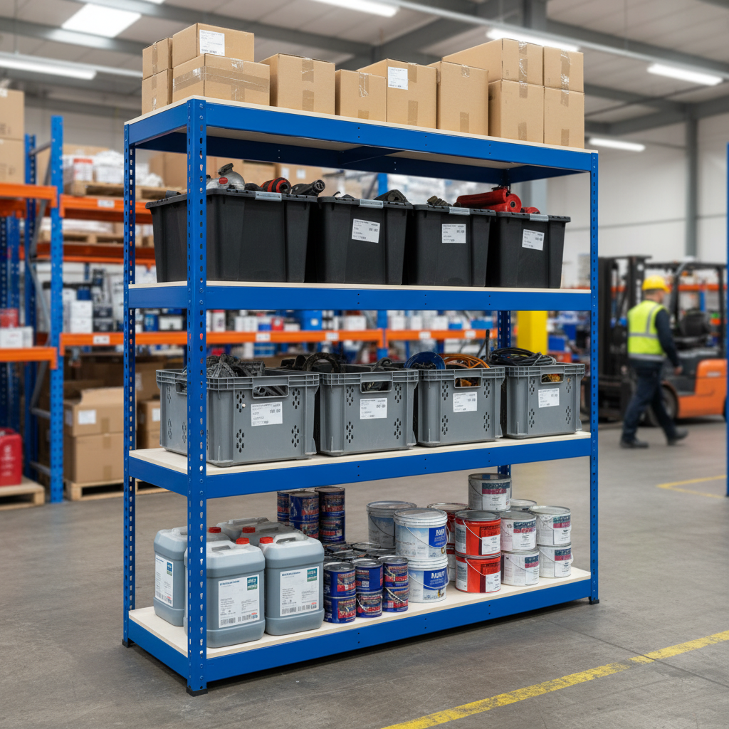Premium Industrial Shelving - 1980mm High - 400kg Load Capacity - Melamine - Blue - Side view