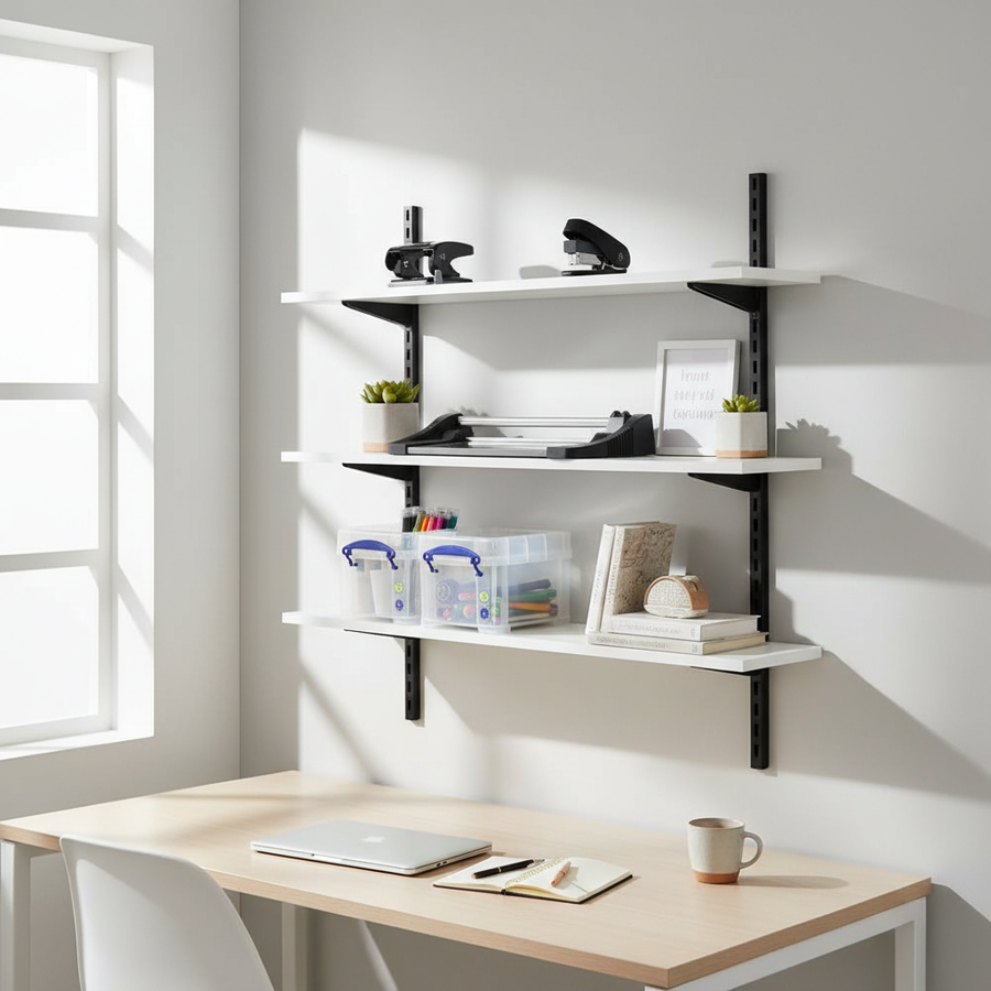High-Performance Twin Slot Wall Mounted Shelving - 1000mm Wide - Melamine - Front view