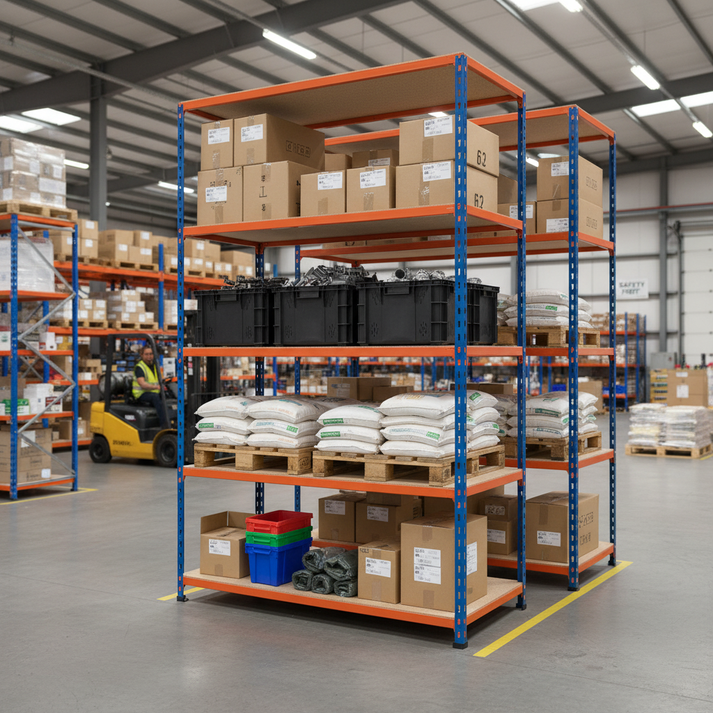 High-Performance Industrial Shelving - 3050mm High - 340kg Capacity - Chipboard - Blue & Orange - Side view