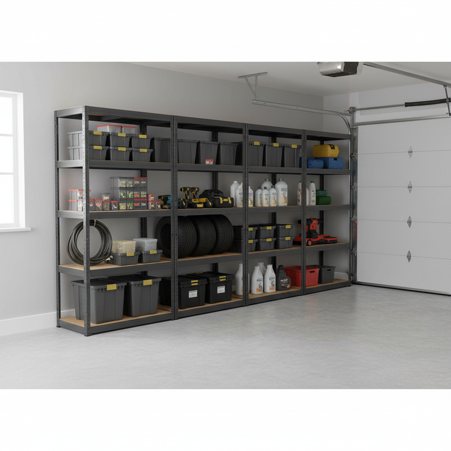 Premium Heavy Duty Garage Shelving - 1800mm High - 325kg Capacity - Grey - Front view