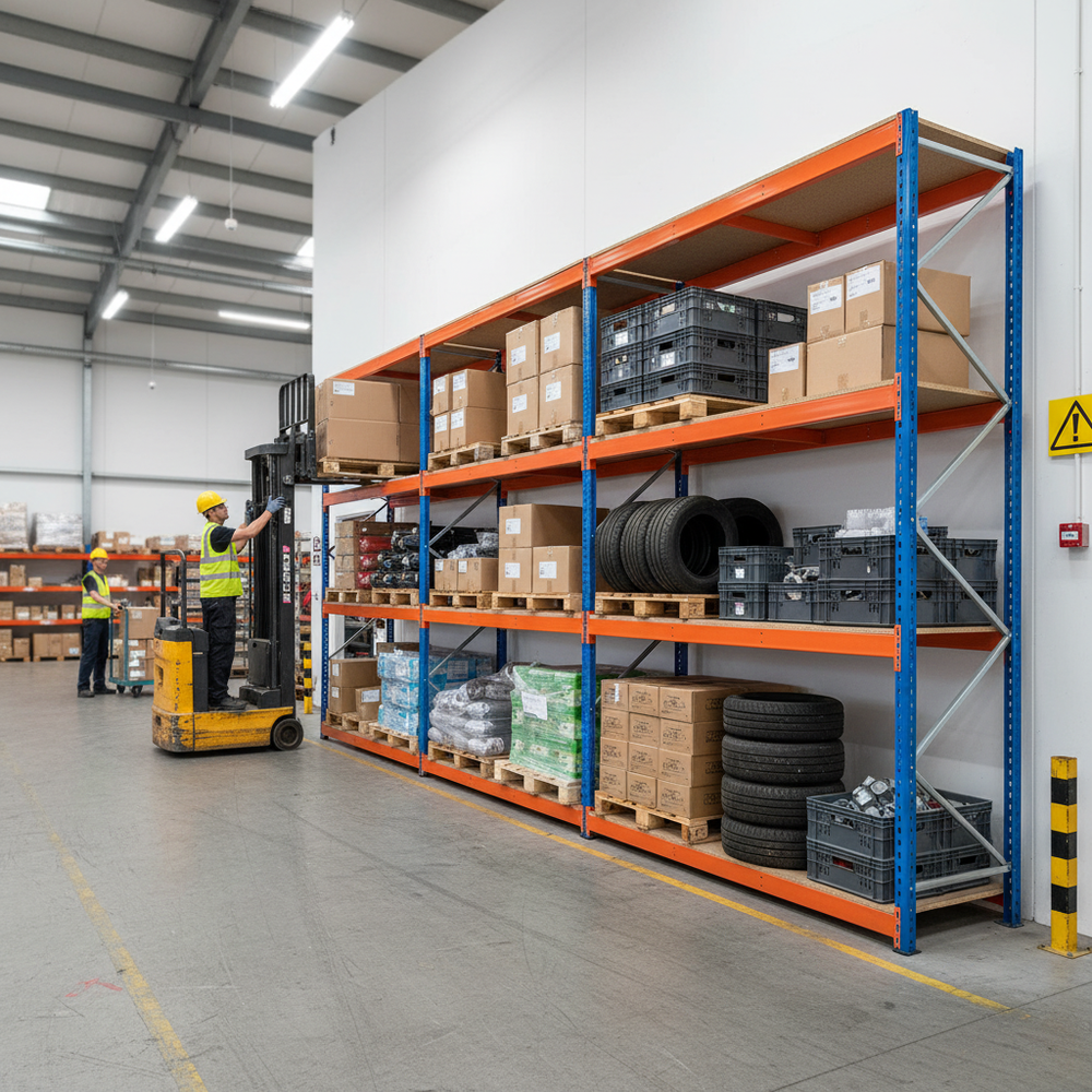 Premium Heavy Duty Industrial Shelving - 2440mm High - 400kg Capacity - Chipboard Design - Side view