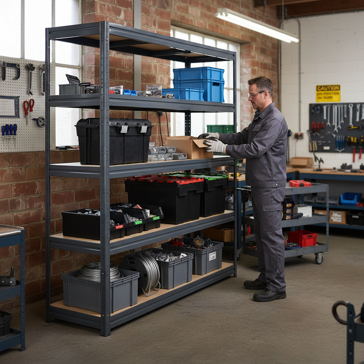 Premium Heavy Duty Industrial Shelving - 1770mm High - Up to 600kg - Grey - Side view