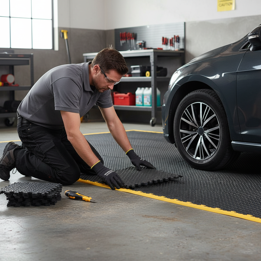 Heavy Duty Garage Floor Tiles Kit with Checker Plate Surface - 72 or 144 Tiles - Front view