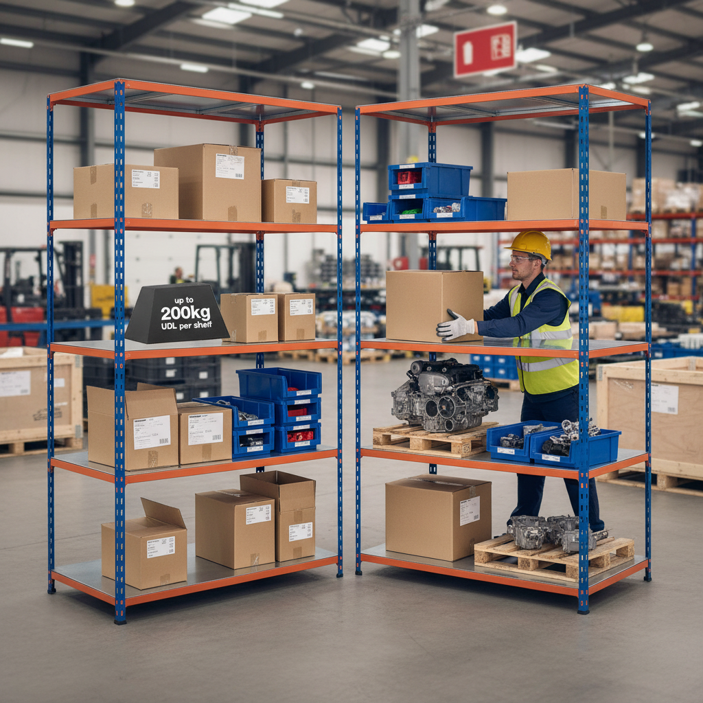 Heavy Duty Industrial Shelving - 2440mm High - 200kg Load Capacity - Steel Construction - Front view