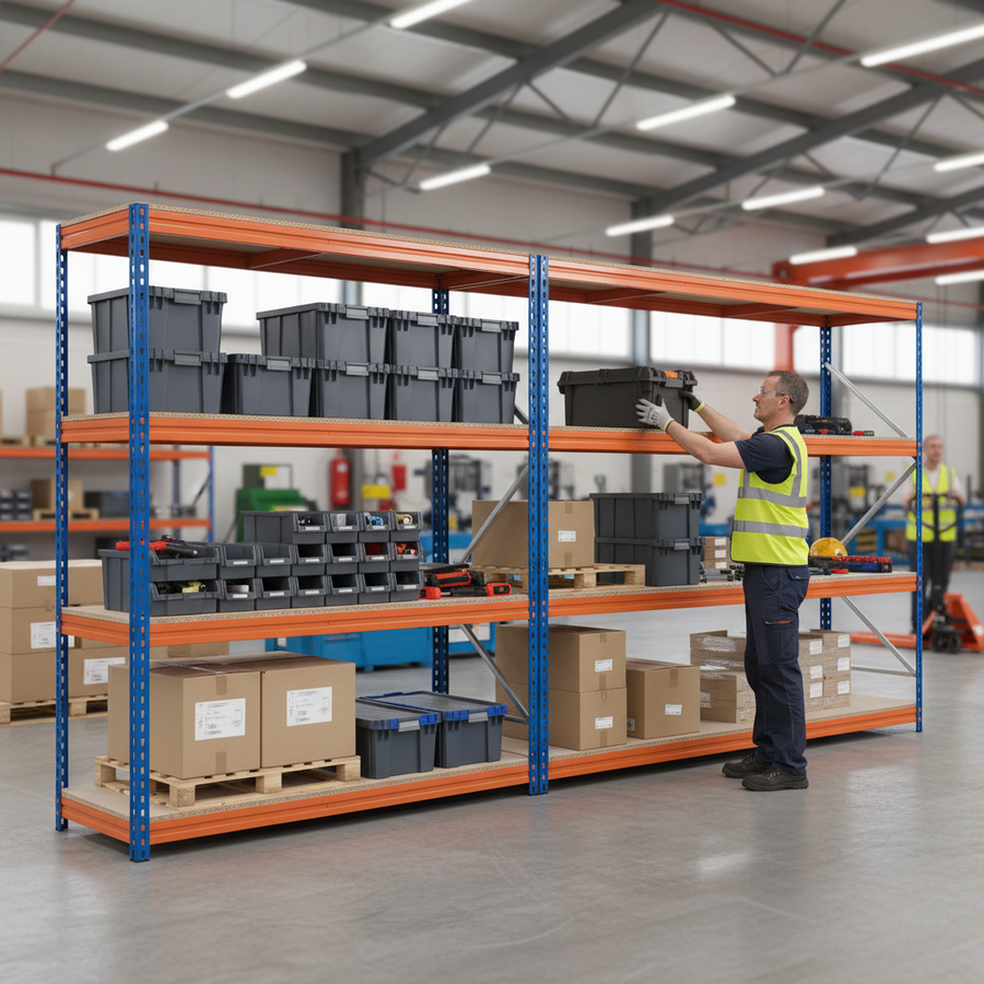 3x Heavy Duty Industrial Shelving - 1600mm High - 500kg Load Capacity - Front view