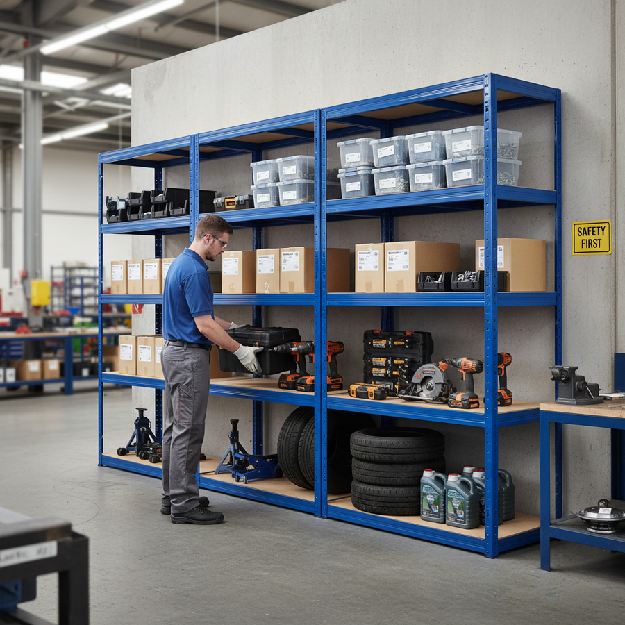Premium Heavy Duty Shelving - 1800mm High - 200/280kg Load Capacity - Blue - Front view