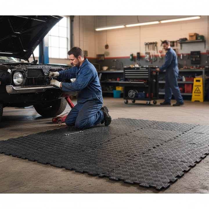Premium Interlocking Floor Tiles with Tread Plate Surface - Side view