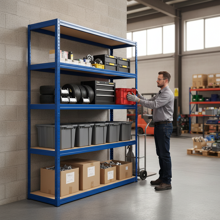 Premium Heavy Duty Shelving - 2130mm High - 200/280kg Load Capacity - Blue Finish - Front view