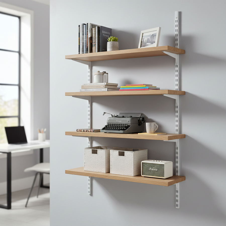 Custom Build Twin Slot Wall Mounted Shelving Brackets - White - Front view