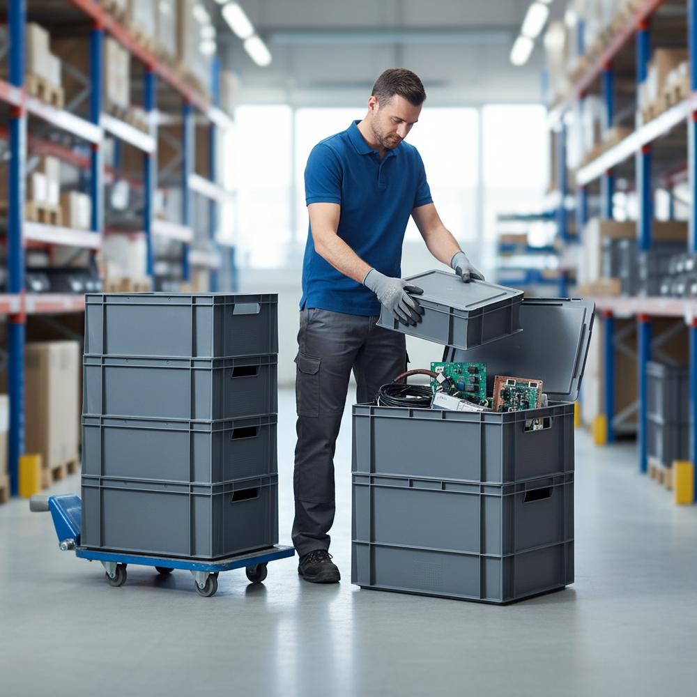 Premium Euro Containers with Hinged Lids - Durable and Stackable - Side view