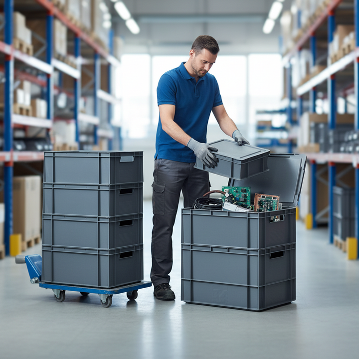 Premium Euro Containers with Hinged Lids - Durable and Stackable - Side view