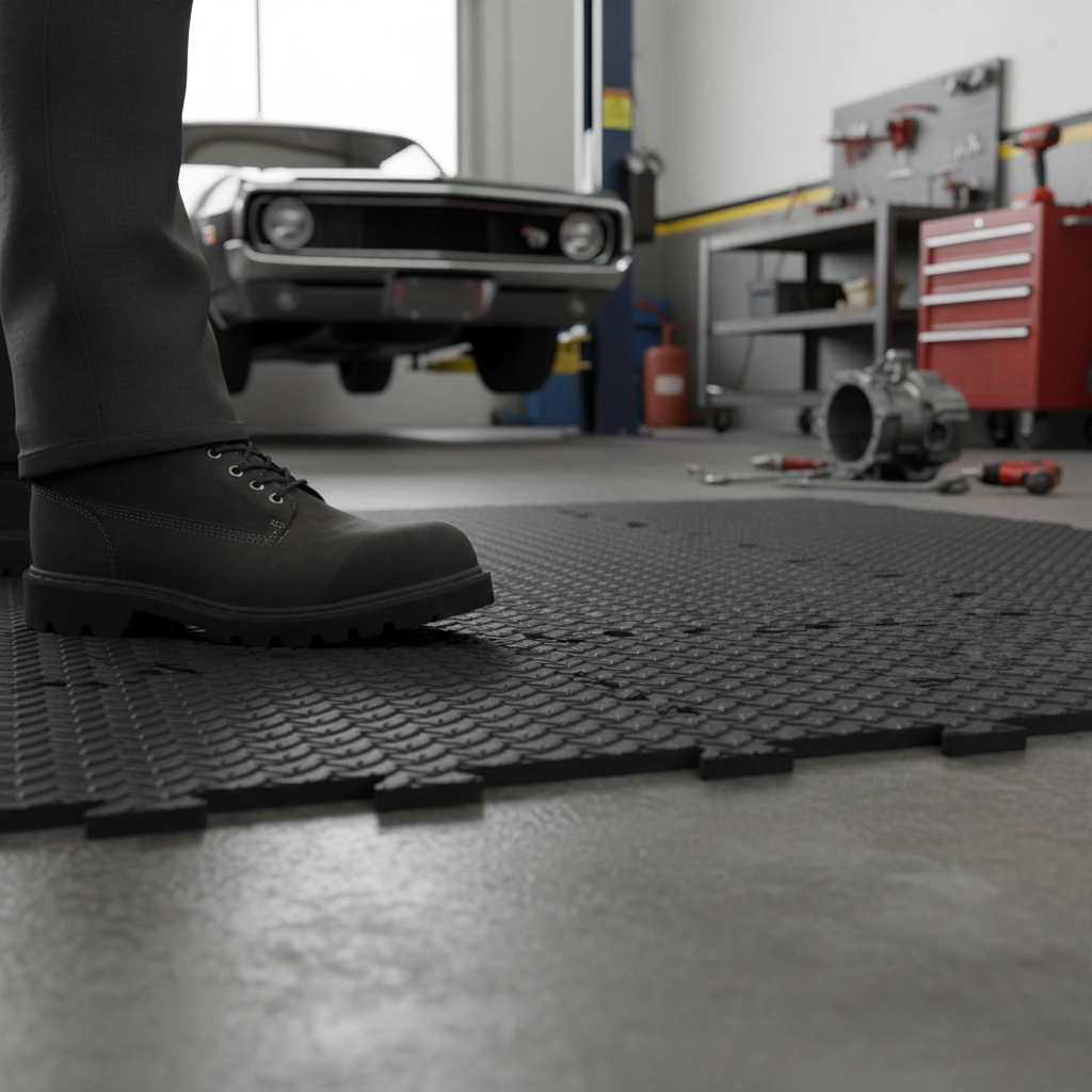 Heavy Duty Interlocking Floor Tiles with Checker Plate Surface - Front view