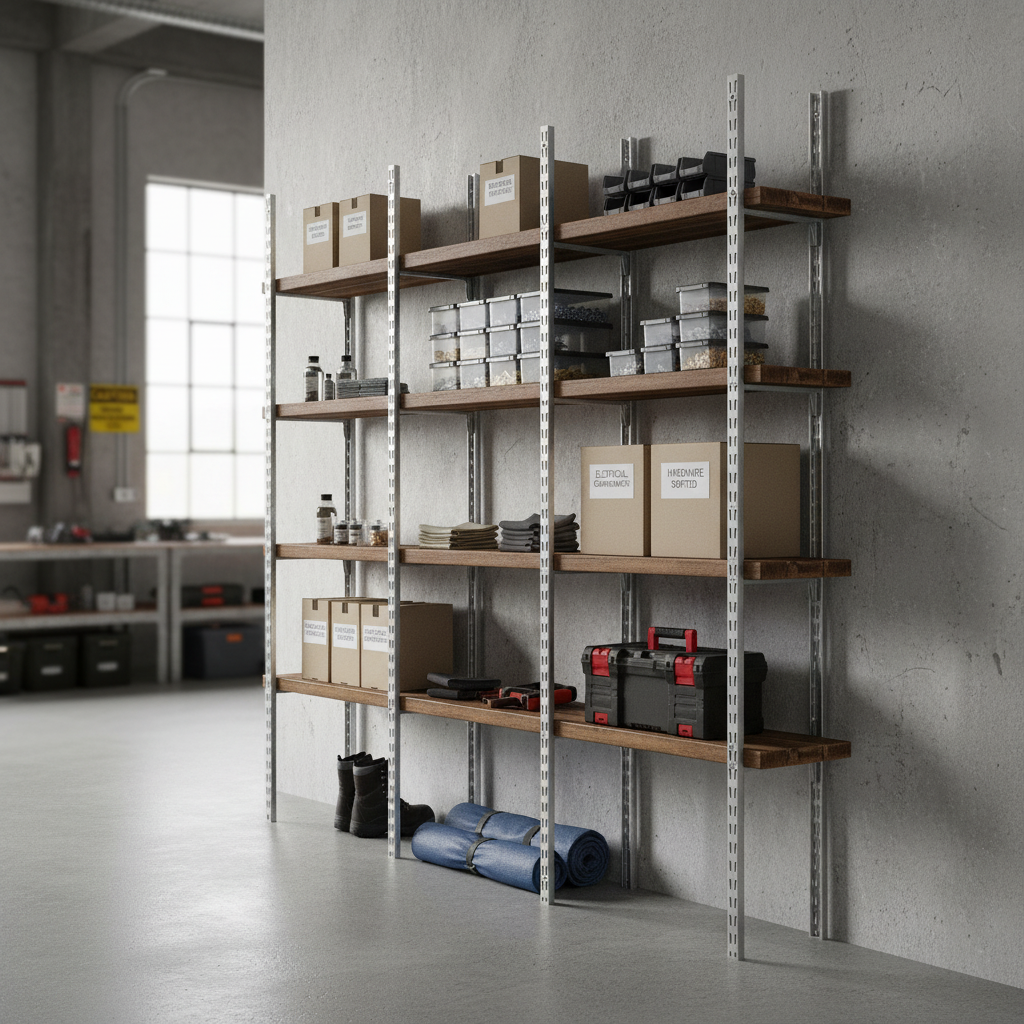 Heavy Duty Twin Slot Wall Mounted Shelving Uprights - Custom Build - Silver - Front view
