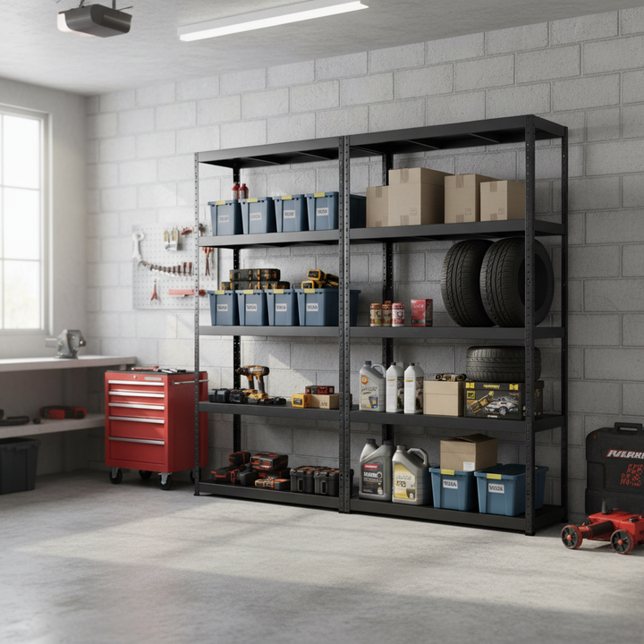 Heavy Duty Metal Garage Shelving - 1800mm High - 90/130kg Capacity - Front view