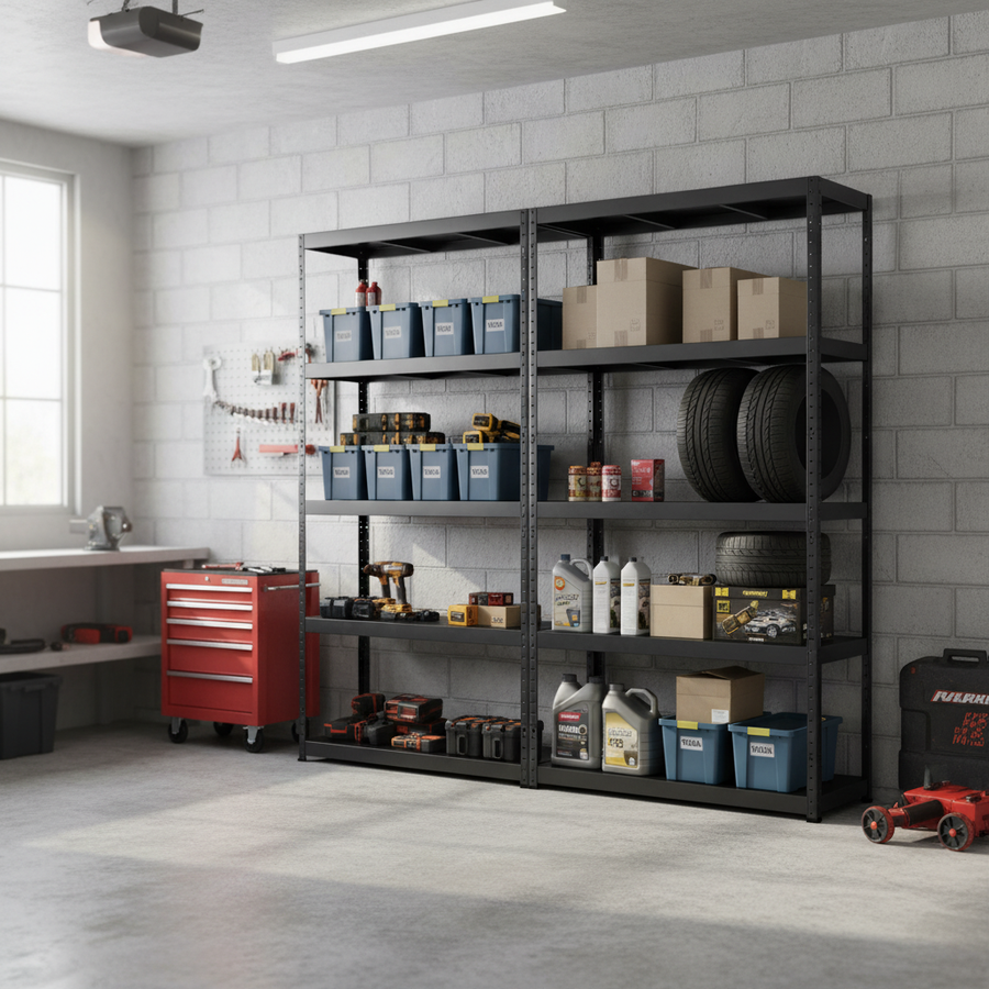 Heavy Duty Metal Garage Shelving - 1800mm High - 90/130kg Capacity - Front view