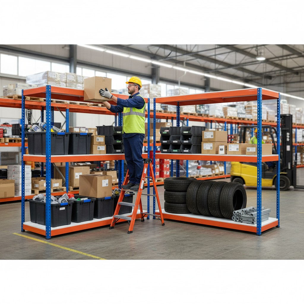Heavy Duty Industrial Shelving - 1980mm High - 400kg Capacity - Blue & Orange - Side view