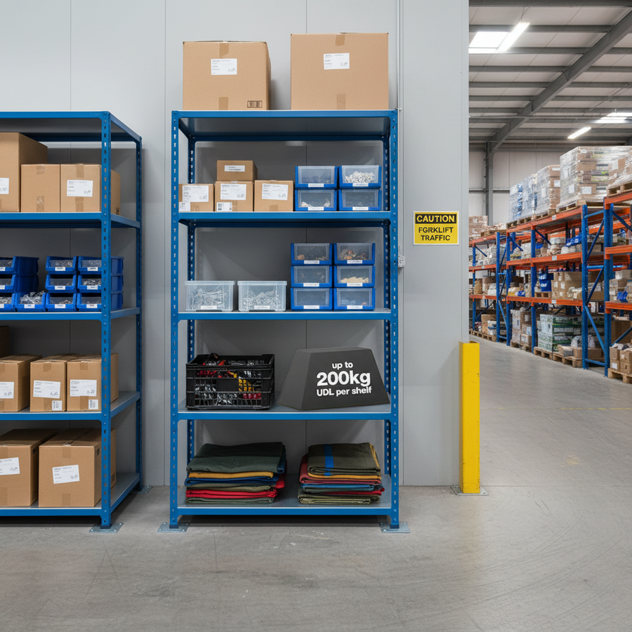 Heavy Duty Industrial Shelving - 2440mm High - 200kg Capacity - Steel - Front view
