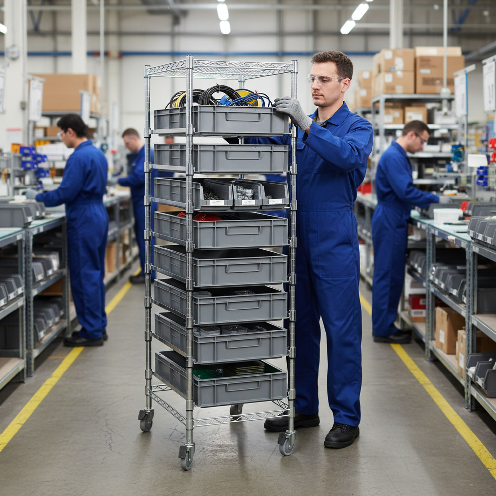 Heavy Duty Euro Box Cart with Quick Assembly and Durable Finish - Side view