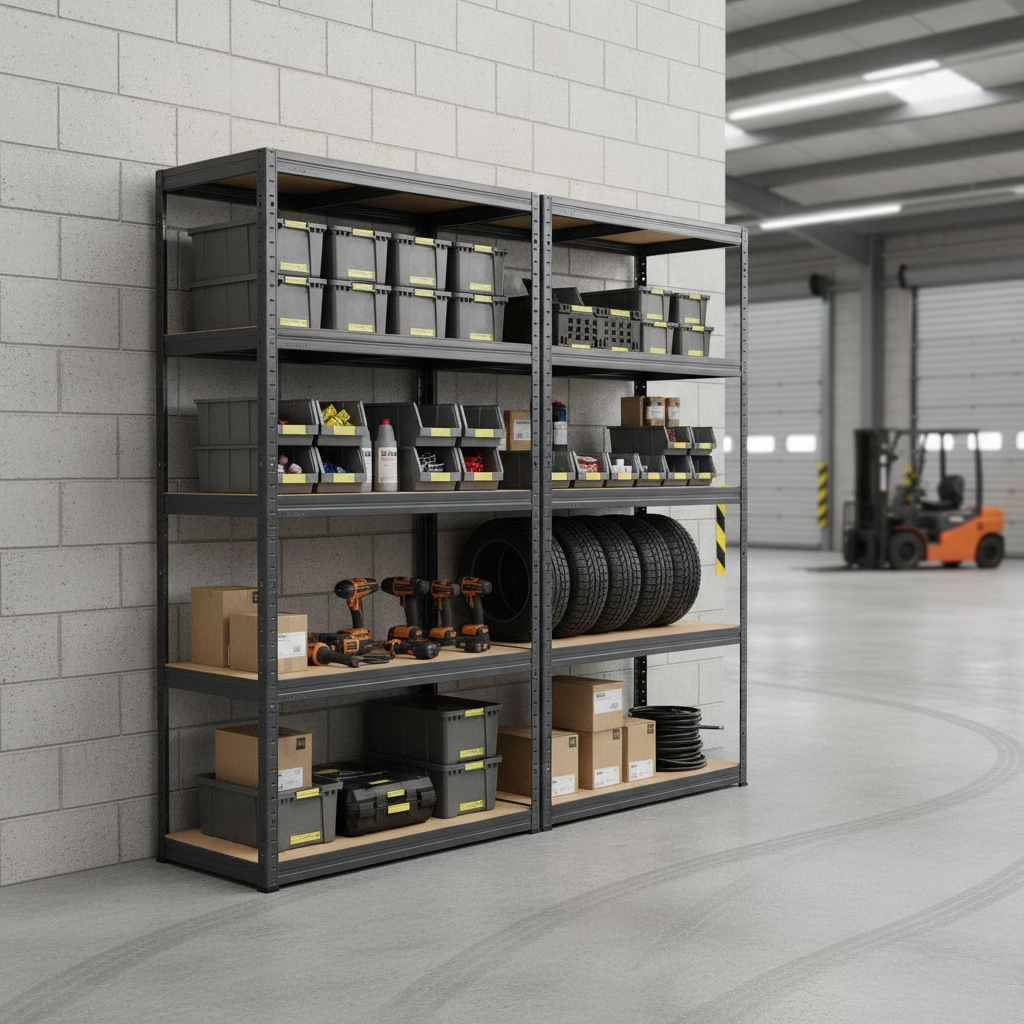 Premium Garage Shelving Unit - 2130mm High - 200/280kg Capacity - Grey - Front view