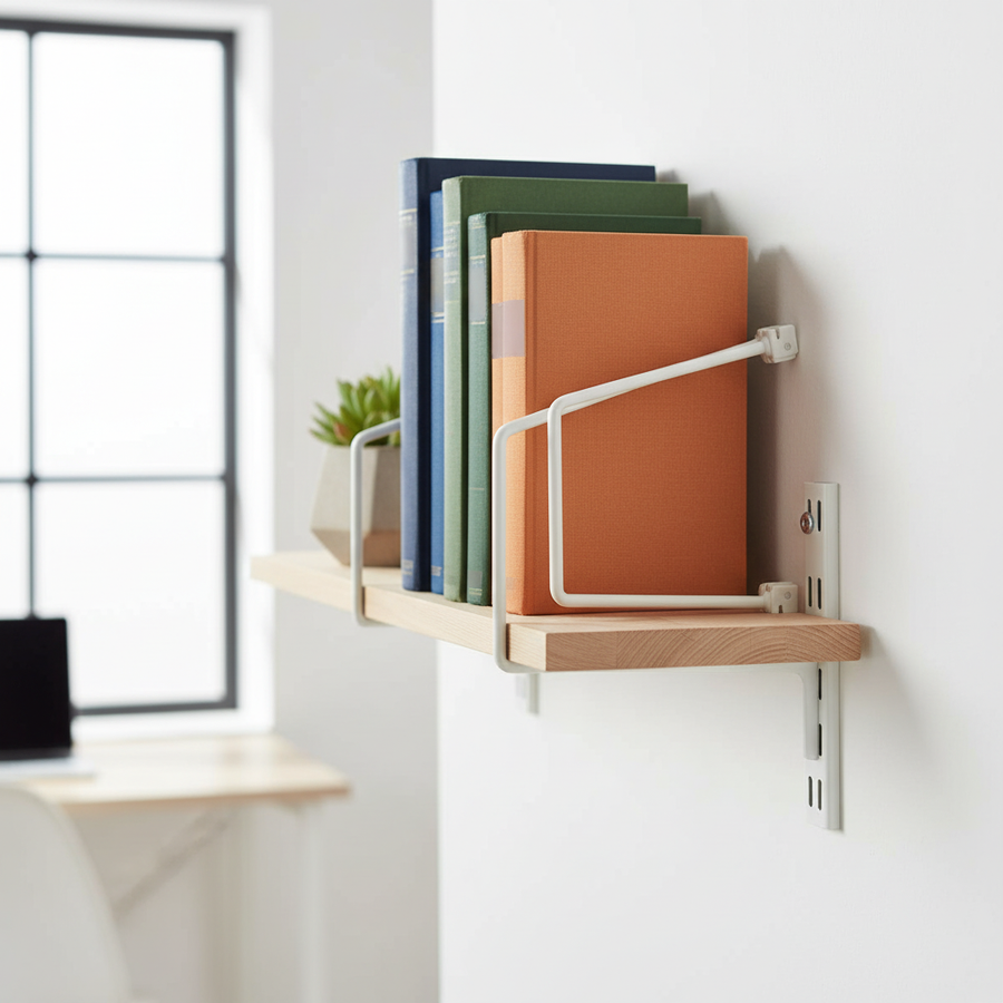 Flexible Wall Mounted Shelving Bookends for Secure Storage - Front view