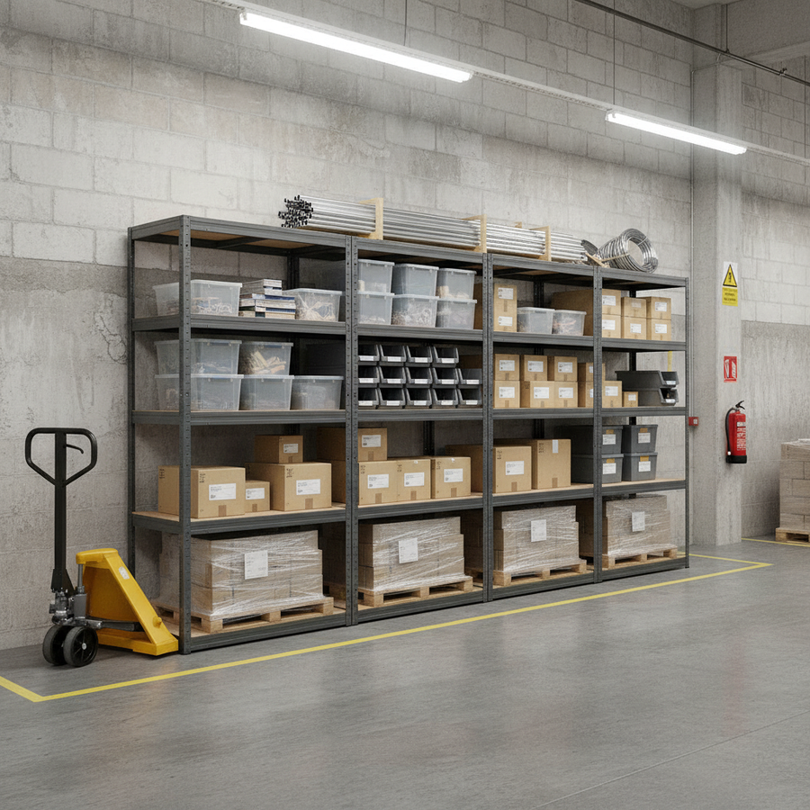 Premium Industrial Shelving - 2130mm High - 200/280kg Capacity - Grey - Front view