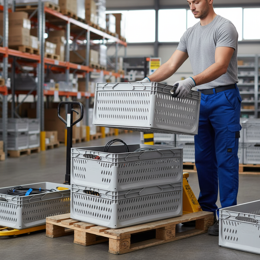 Premium Vented Euro Containers - Light Grey - Multiple Sizes Available - Front view