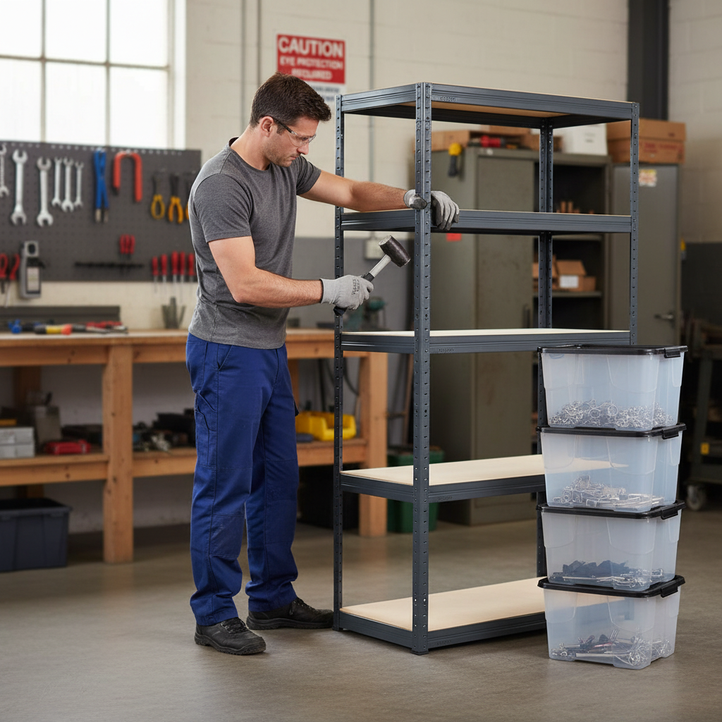 Premium Heavy Duty Shelving Unit with 12x 24L Storage Boxes - 1800mm High - Grey - Front view
