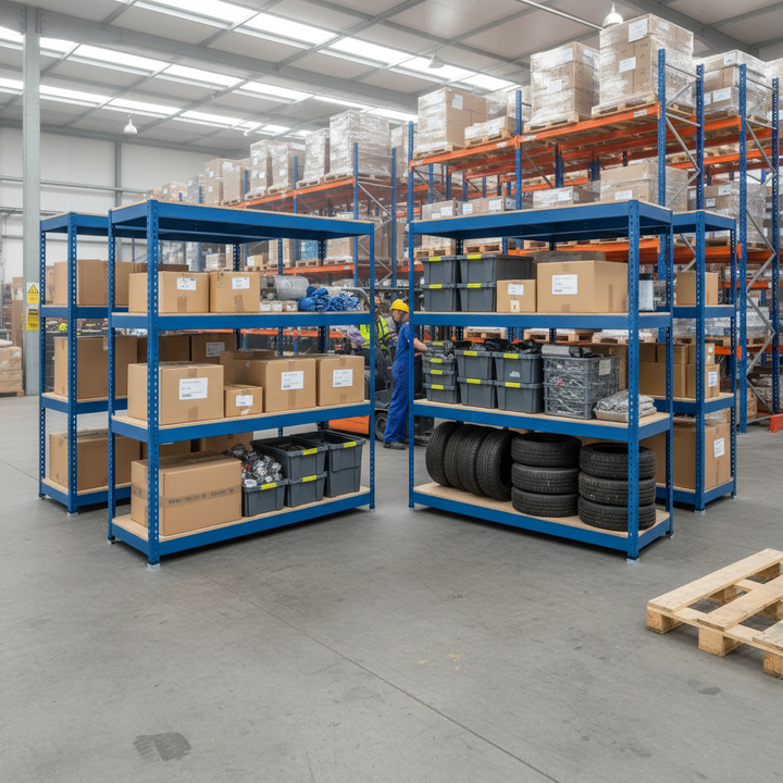 Premium Industrial Shelving Unit - 1980mm High - 400kg Capacity - Chipboard - Side view