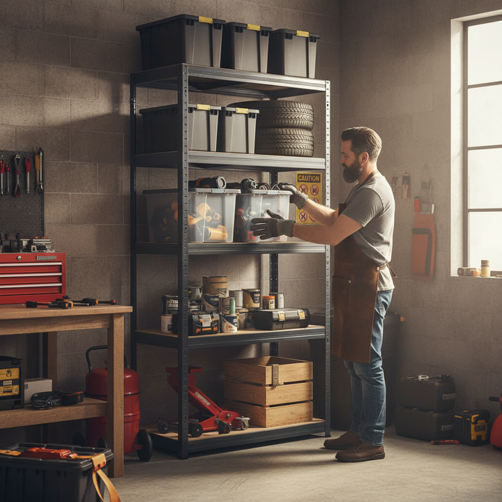 Heavy Duty Garage Shelving - 1800mm High - 325kg Capacity - Grey - Front view