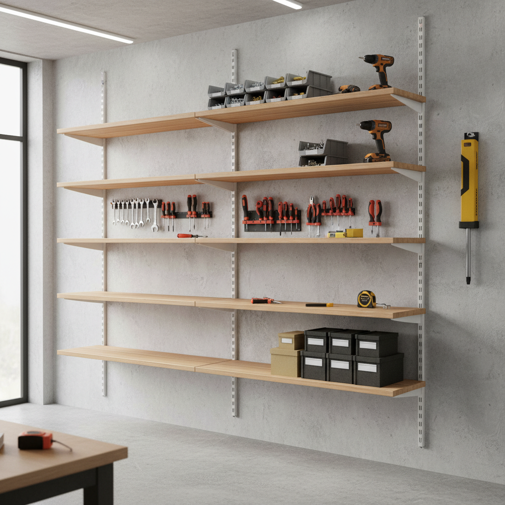 Custom Build Twin Slot Wall Mounted Shelving Brackets - White - Side view
