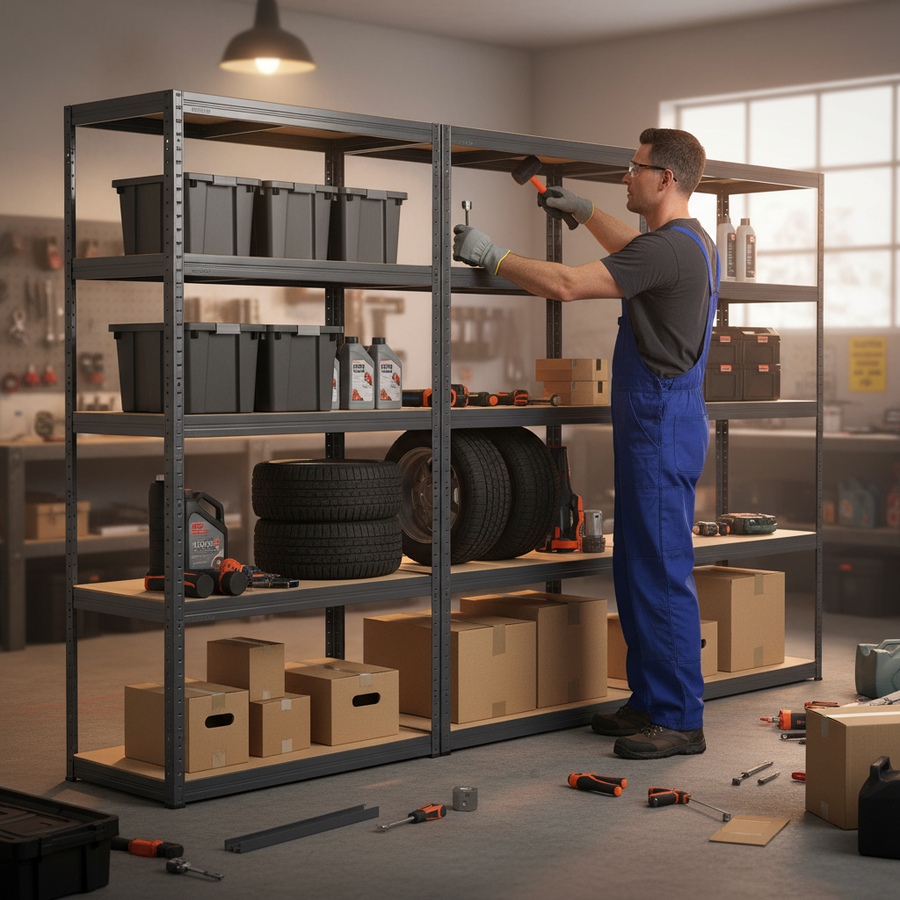 Heavy Duty Garage Shelving - 1800mm High - 200/280kg Capacity - Grey - Front view
