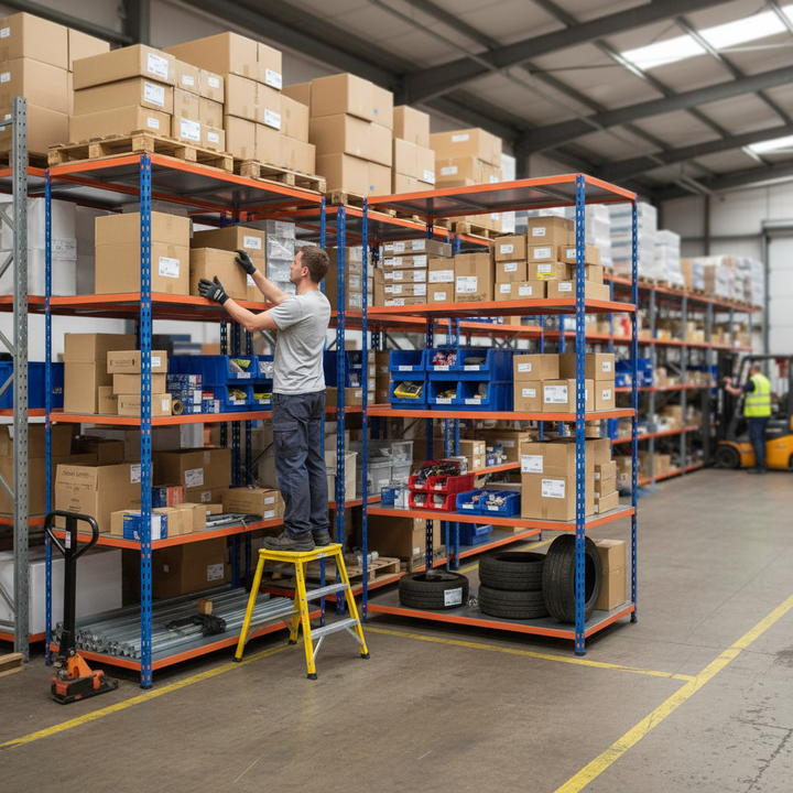Heavy Duty Industrial Shelving - 2440mm High - 200kg Load Capacity - Steel Construction - Side view