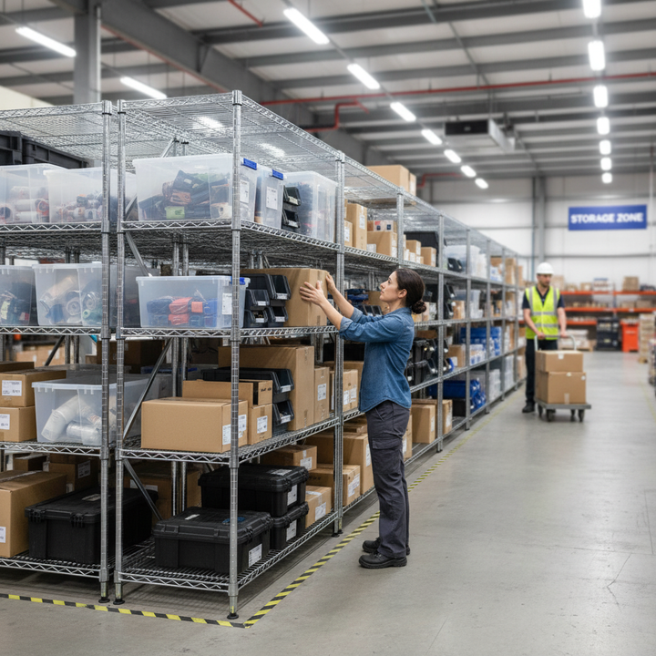 Premium Chrome Wire Shelving Extension Bay - 2130mm High - 300kg Capacity - Side view