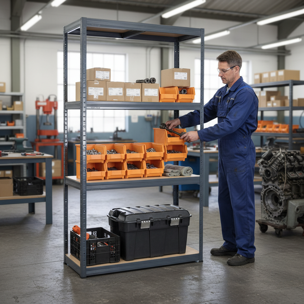 Heavy Duty Shelving Unit - 1600mm High - 200kg Capacity - Grey - Side view