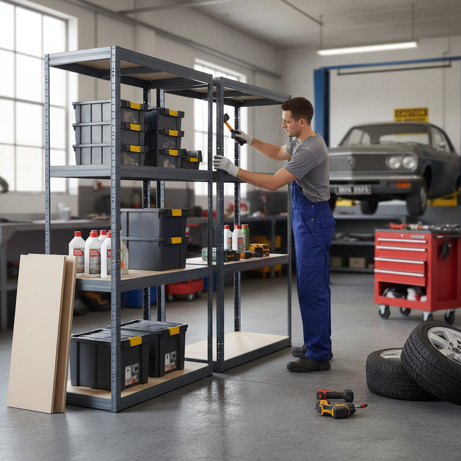 Premium Garage Shelving Unit - 1600mm High - 200kg Capacity - Grey - Front view