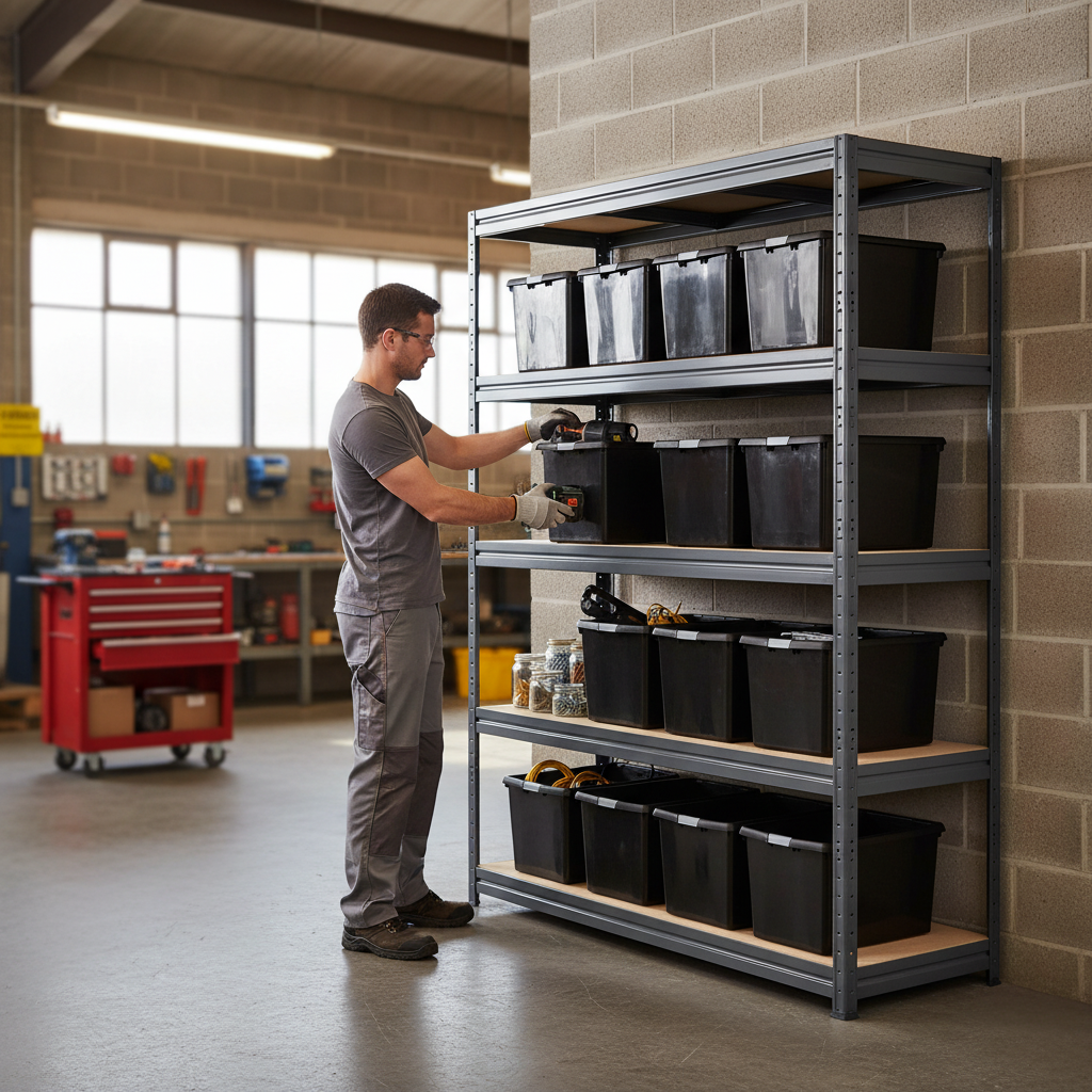 Premium Heavy Duty Shelving with 12x 37L Plastic Storage Boxes - 1770mm High - Grey - Front view