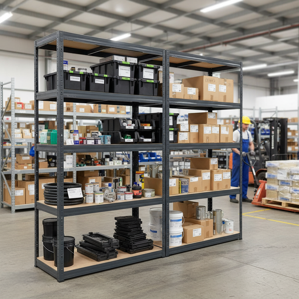 Premium Heavy Duty Shelving - 1800mm High - 200/280kg Capacity - Grey - Side view