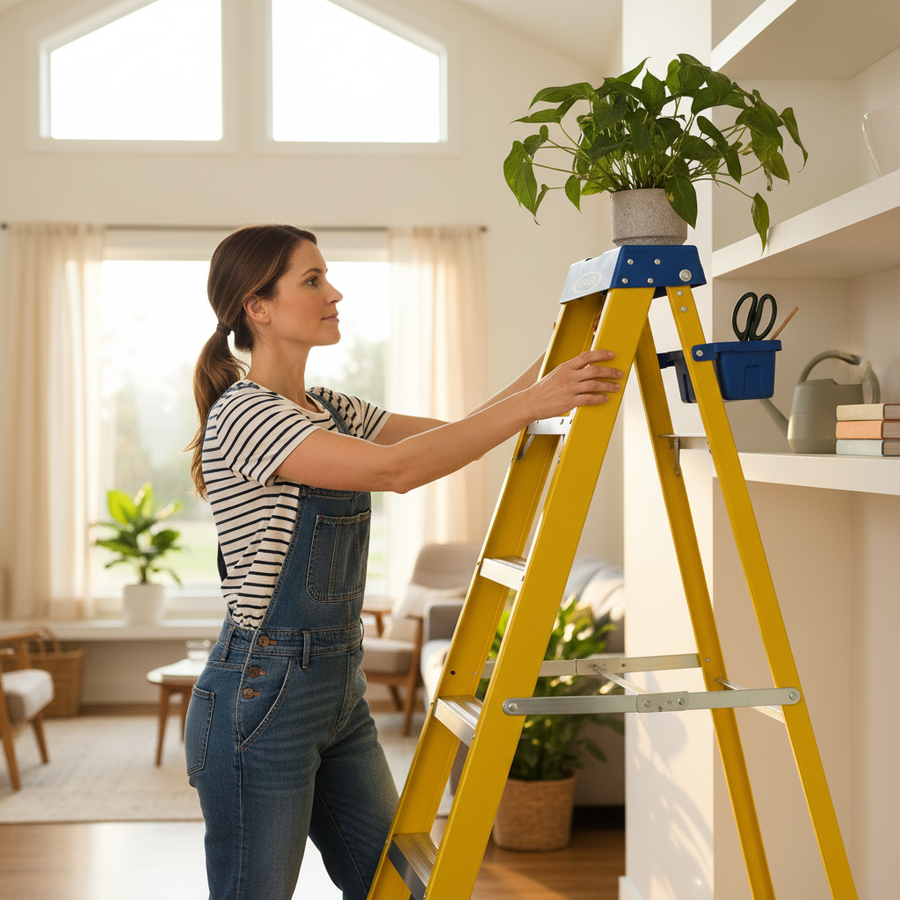 Professional Fibreglass Swingback Step Ladders - 6 Sizes Available - Front view