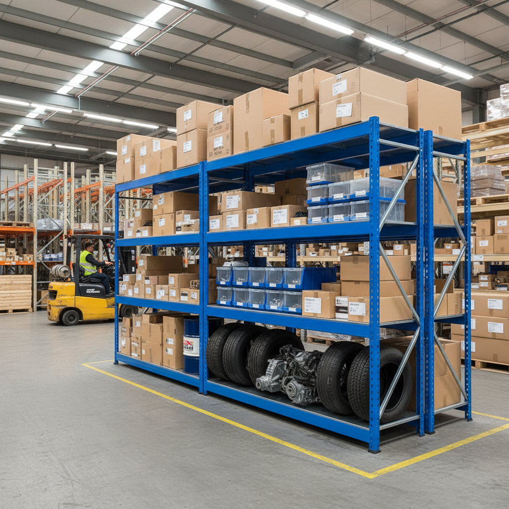 Premium 3x Industrial Shelving - 2440mm High - 400kg Capacity - Steel - Blue - Side view
