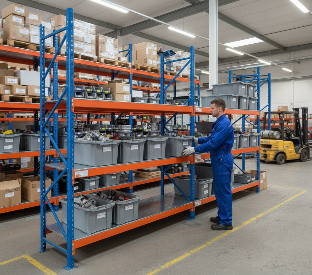 Additional Heavy Duty Steel Shelf - Blue & Orange - 0.8mm Thick - Side view