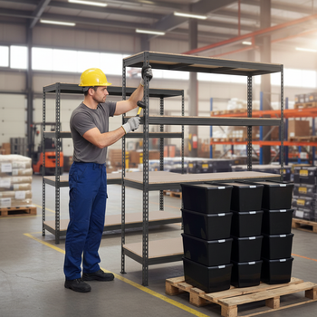 3x Heavy Duty Shelving Units - 2000mm High with 12x 62L Plastic Storage Boxes
