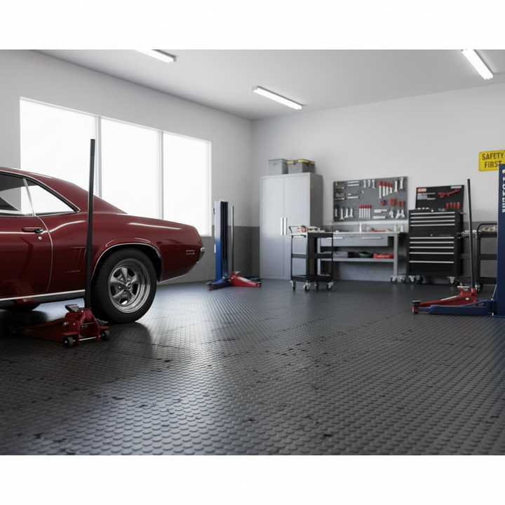 Premium Interlocking Floor Tiles - Coin Pattern for Heavy Duty Use - Front view