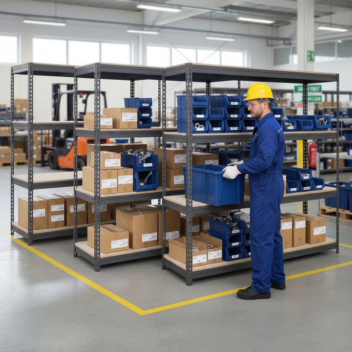 3x Heavy Duty Industrial Shelving - 1800mm High - 500kg Capacity - Grey - Front view