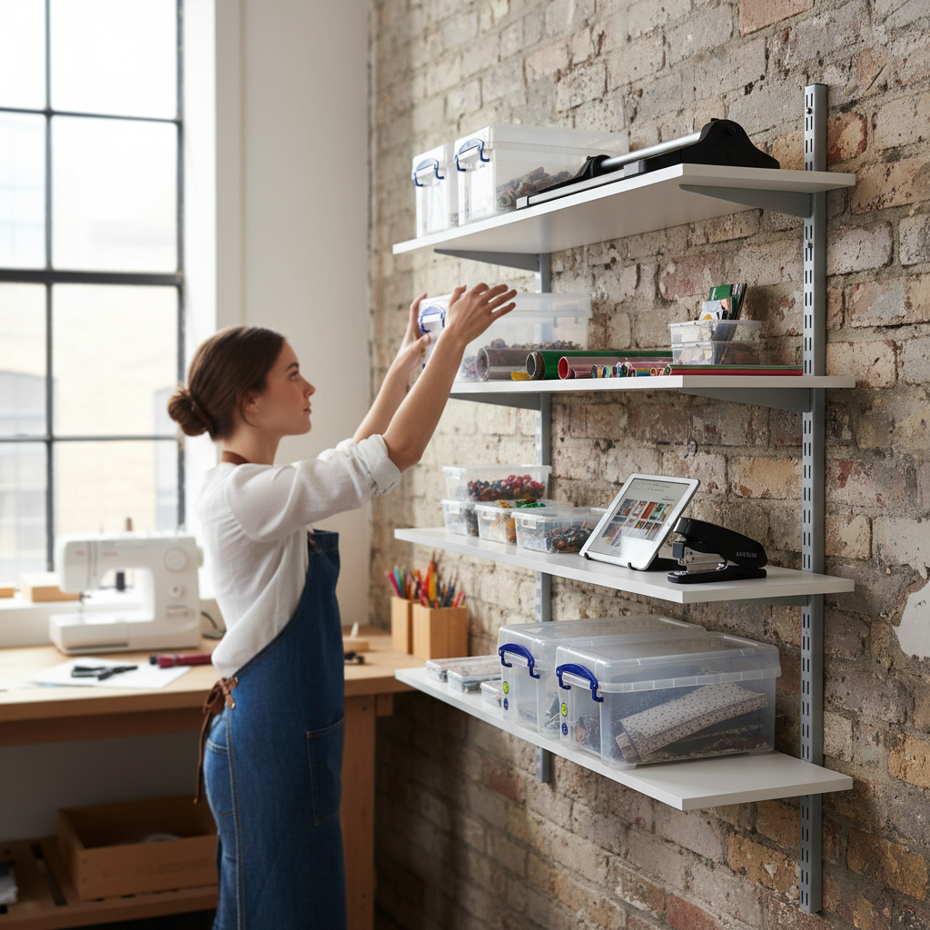 Premium Wall Mounted Shelving - 600mm Wide - Melamine - Silver Finish - Front view