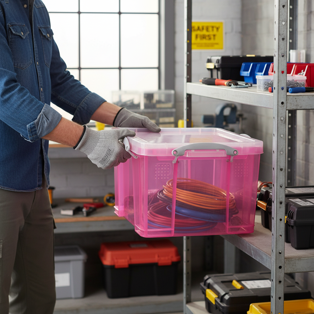 35L Premium Stackable Storage Box - Transparent Pink - Front view