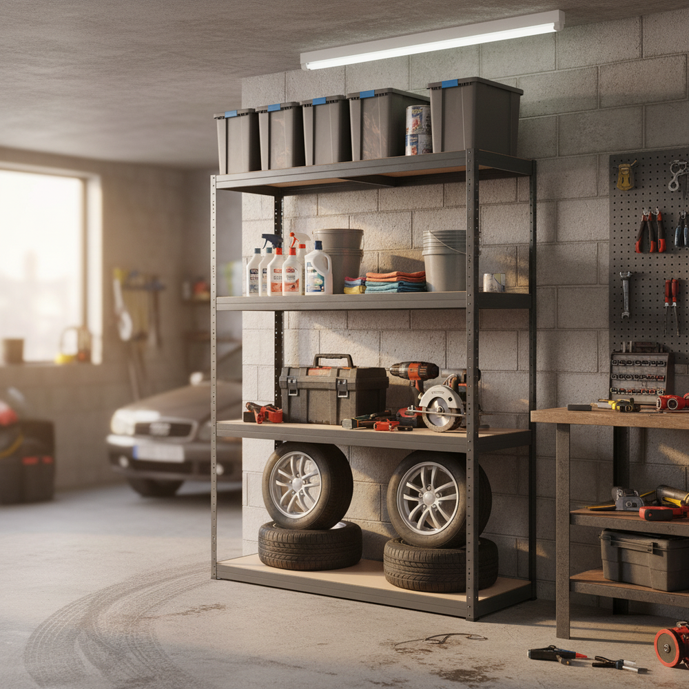 Premium Garage Shelving - 1600mm High - 200kg Capacity - Grey - Side view