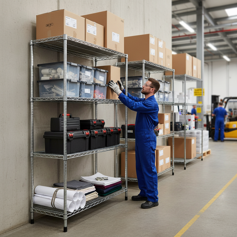 Premium Chrome Wire Shelving Extension Bay - 1625mm High - 300kg Capacity - Side view