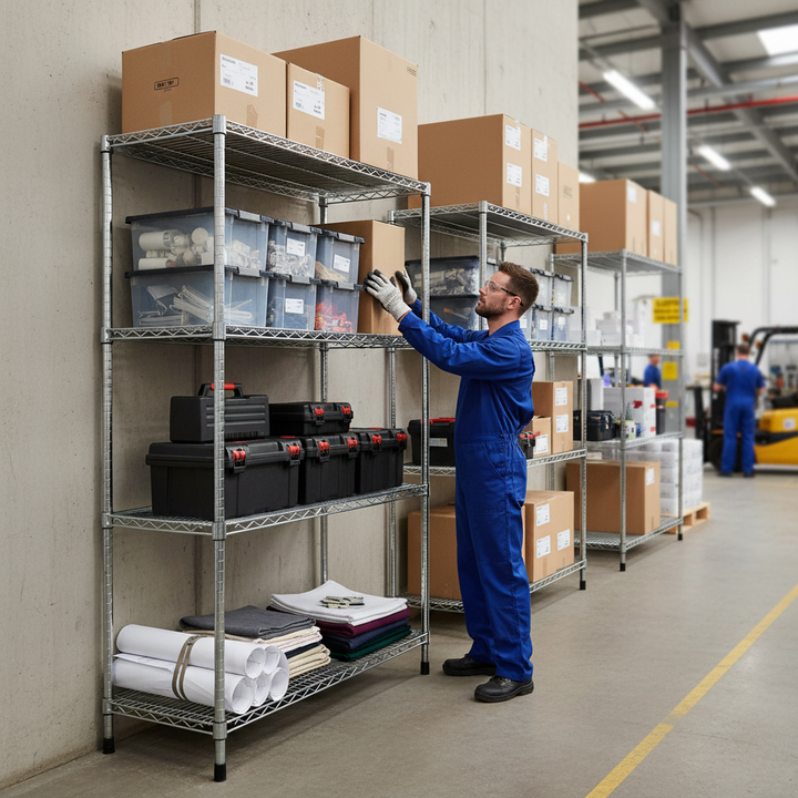Premium Chrome Wire Shelving Extension Bay - 1625mm High - 300kg Capacity - Side view