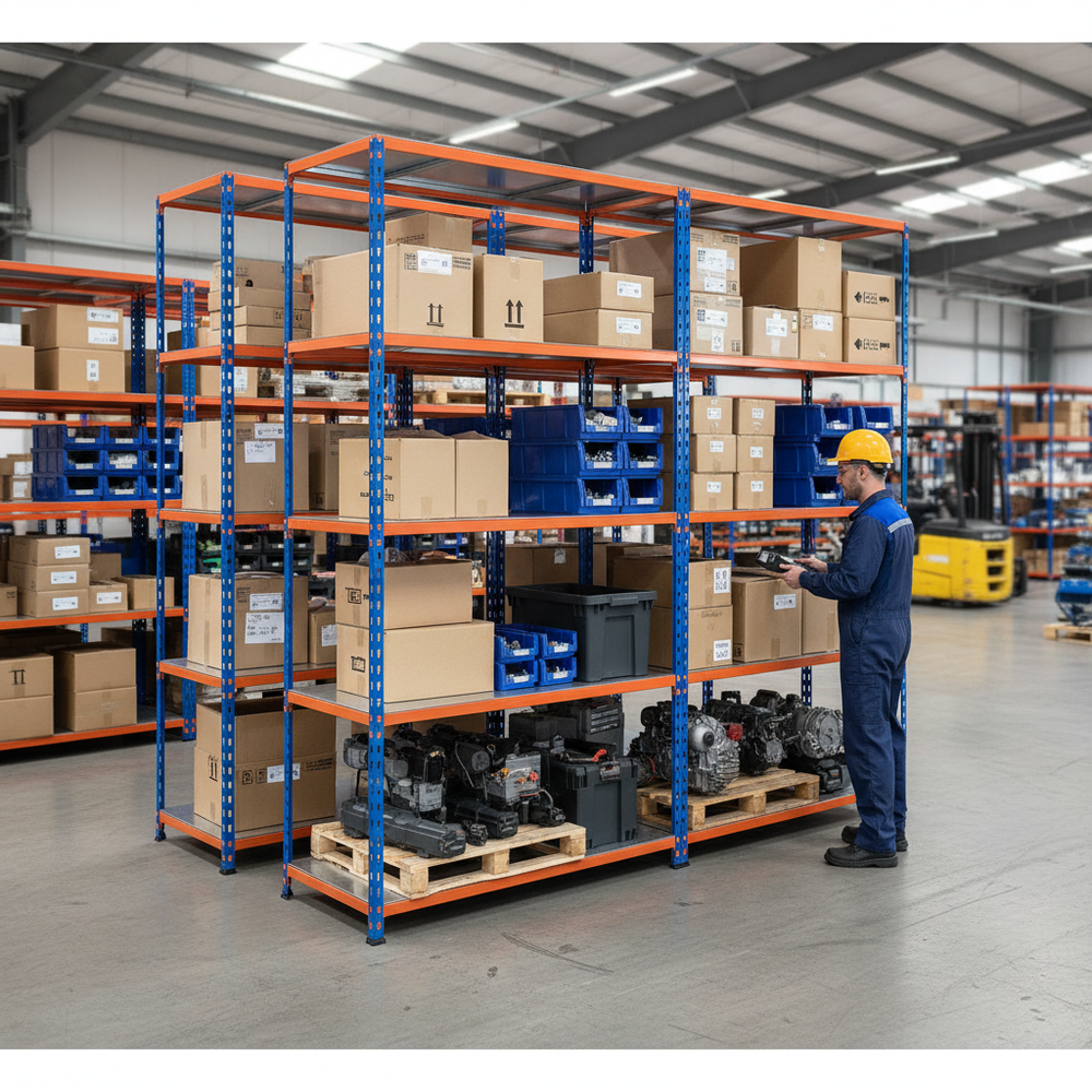 Heavy Duty 3x Industrial Shelving - 1980mm High - 340kg Capacity - Steel - Side view