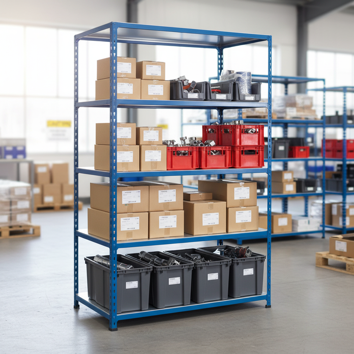 High-Performance Industrial Shelving Unit - 1830mm High - 200kg Capacity - Steel - Blue Finish - Front view